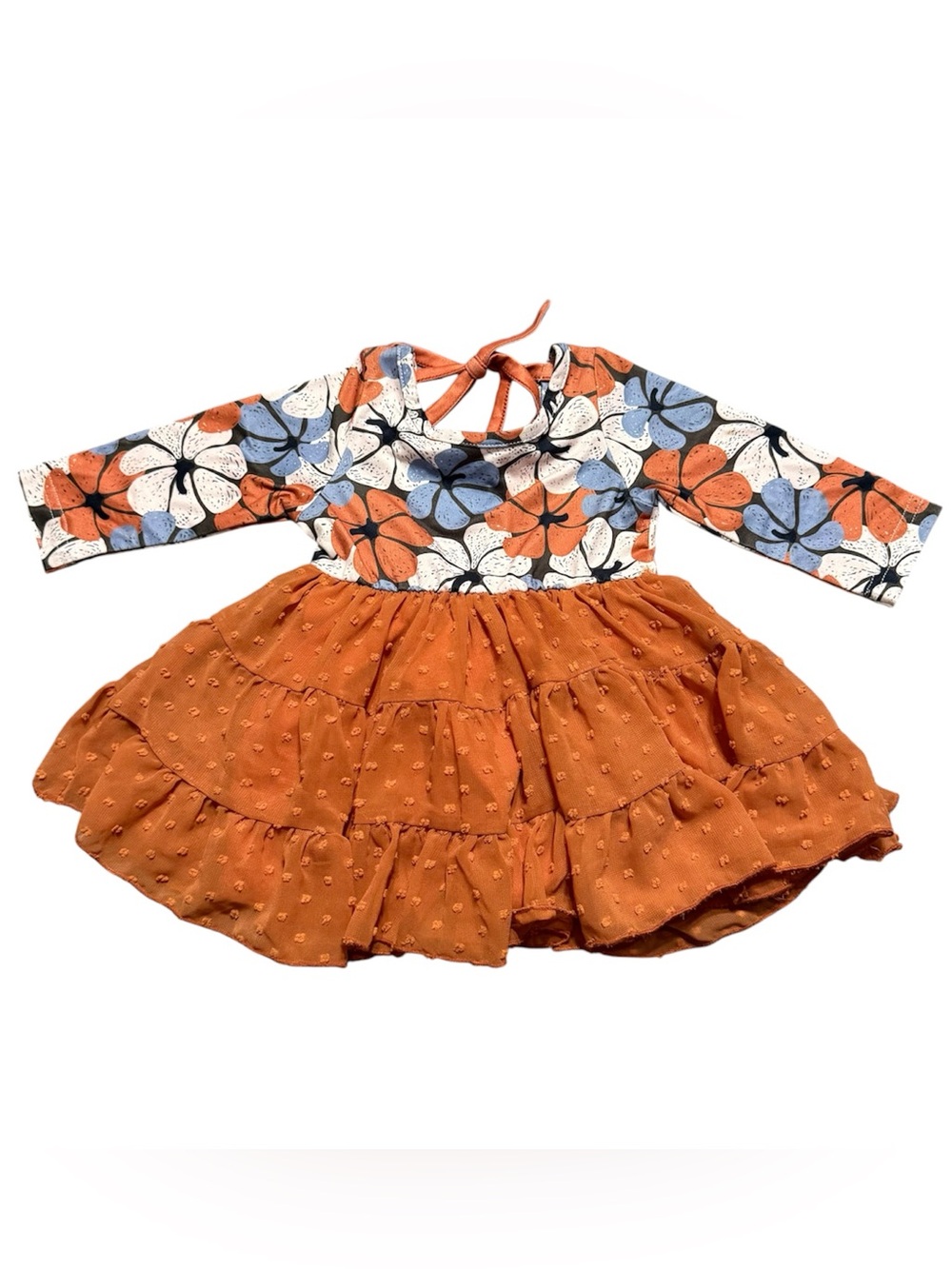 Marie Nicole Baby Girl Fall Dress 3XS Orange Floral Tie Back Boutique